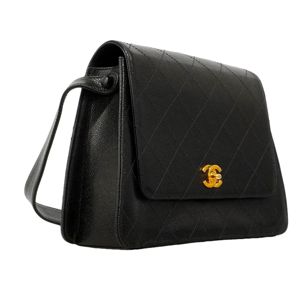 Chanel Shoulder Bag Quilted Caviar Leather Black Gold — view 2