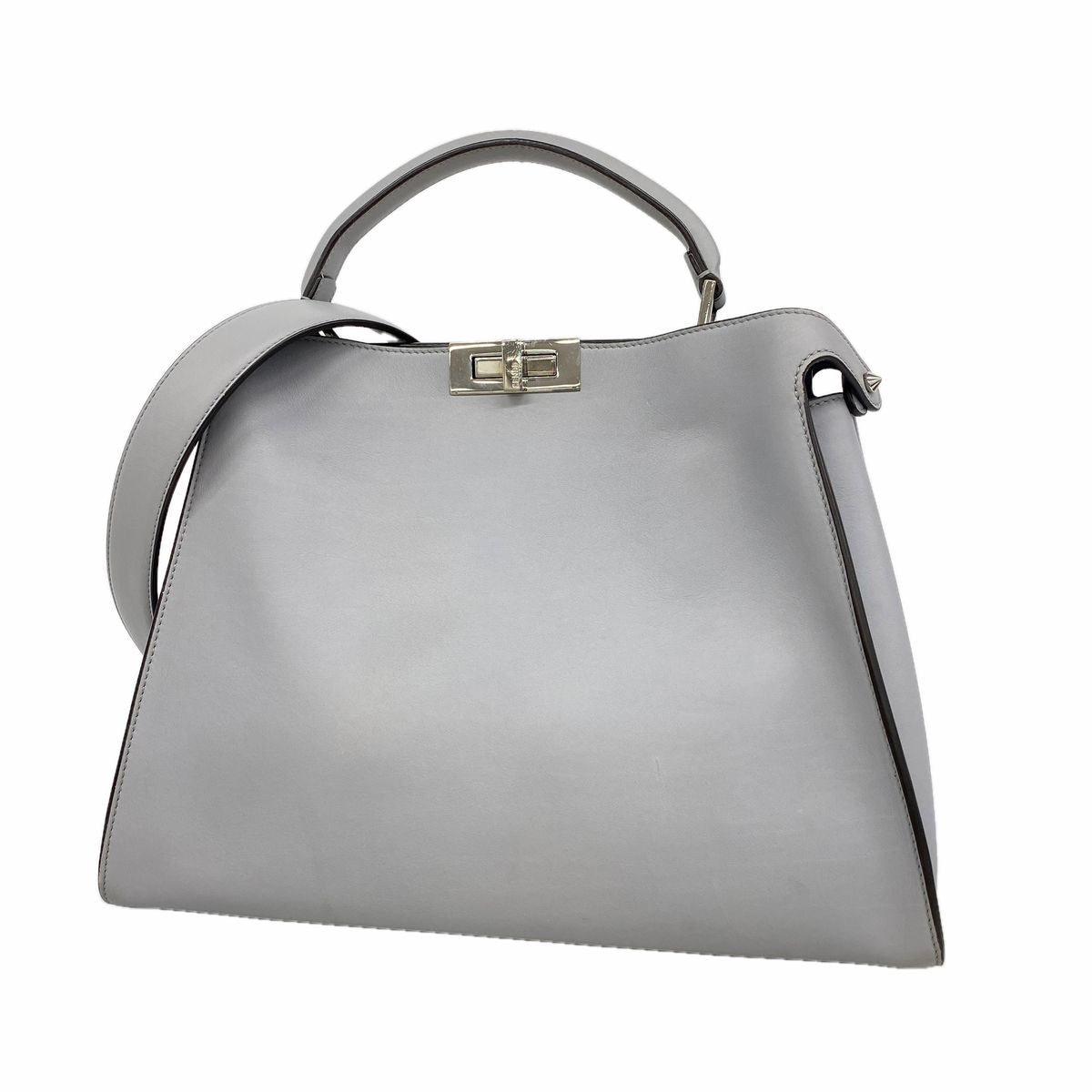 Fendi Handbag Peekaboo Essential Leather Gray Silver 2-Way Bag