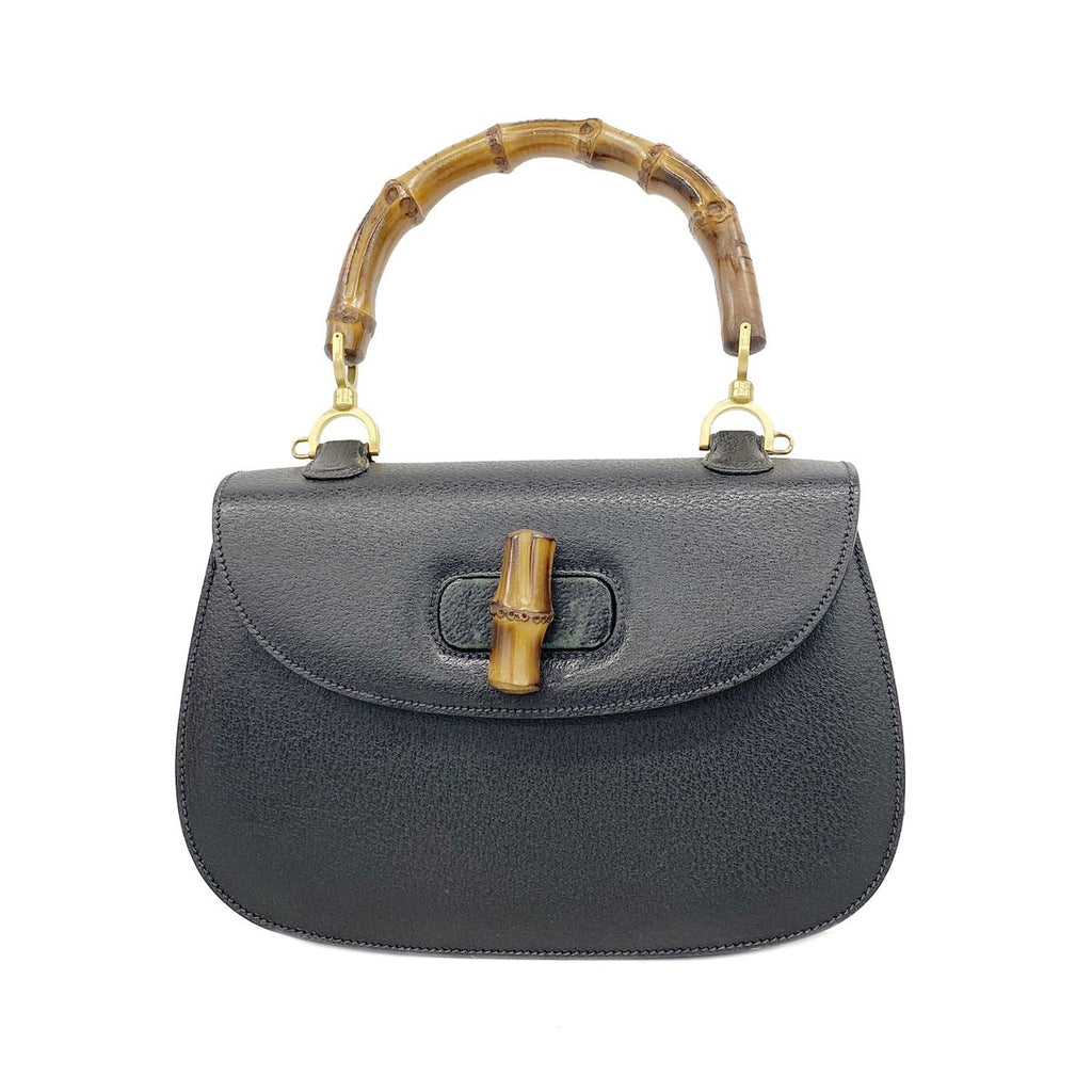 Gucci Handbag Bamboo Leather Black Gold