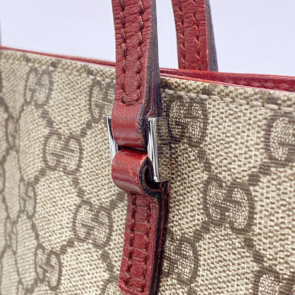 Gucci Tote GG Supreme Brown Red Silver — view 8