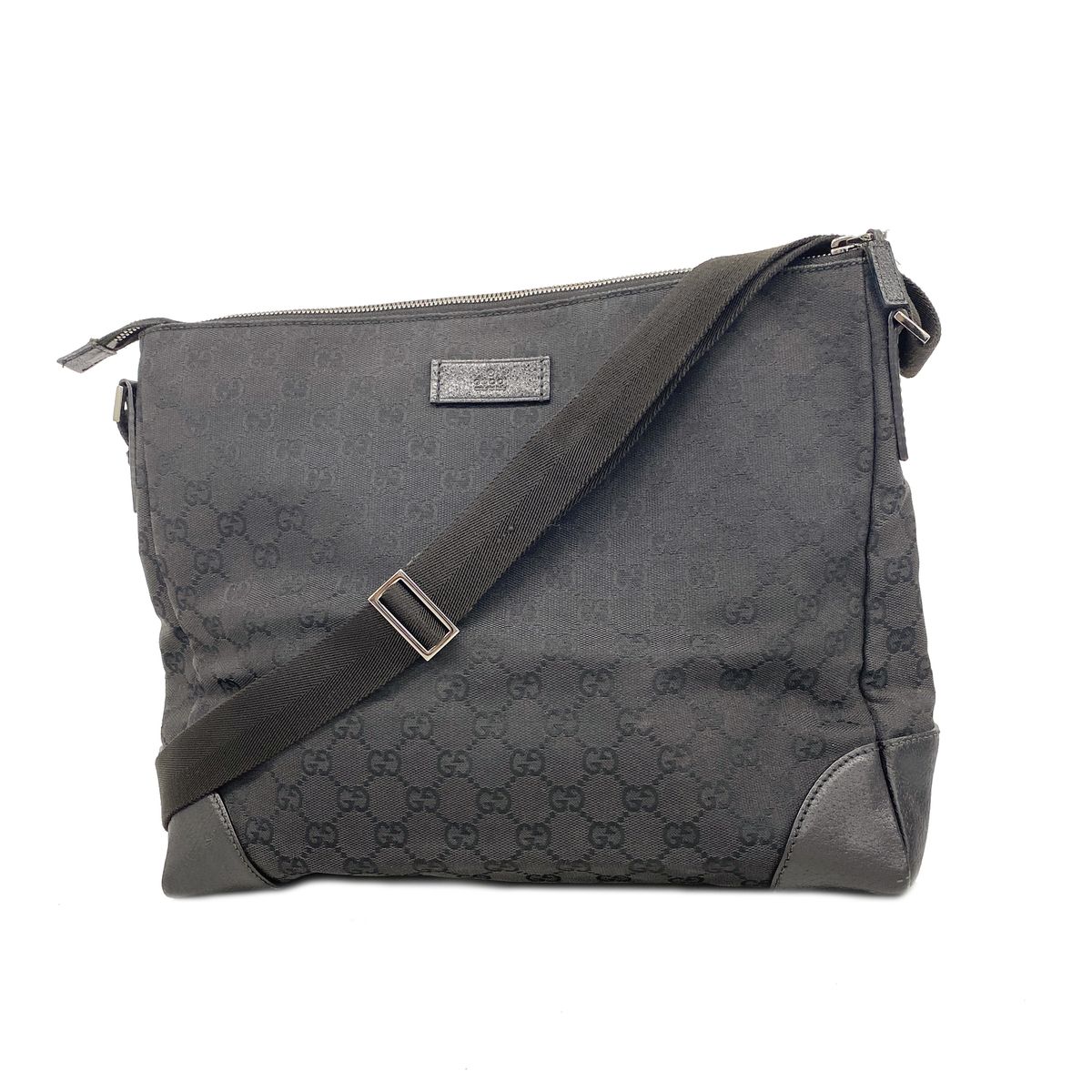 Gucci Shoulder Bag GG Canvas Black Silver