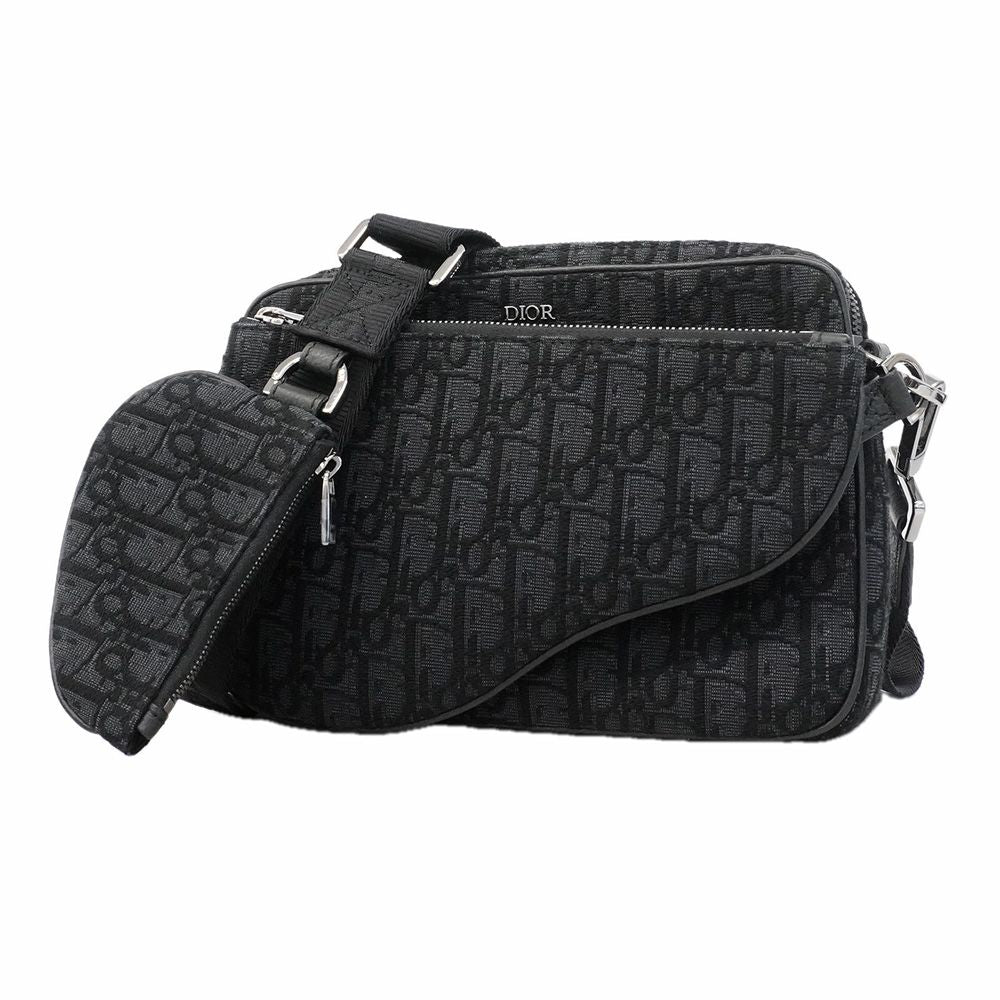Dior Shoulder Bag Oblique Saddle Canvas Black Silver