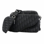 Dior Shoulder Bag Oblique Saddle Canvas Black Silver