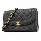 Chanel Shoulder Bag Diana Caviar Leather Black Gold