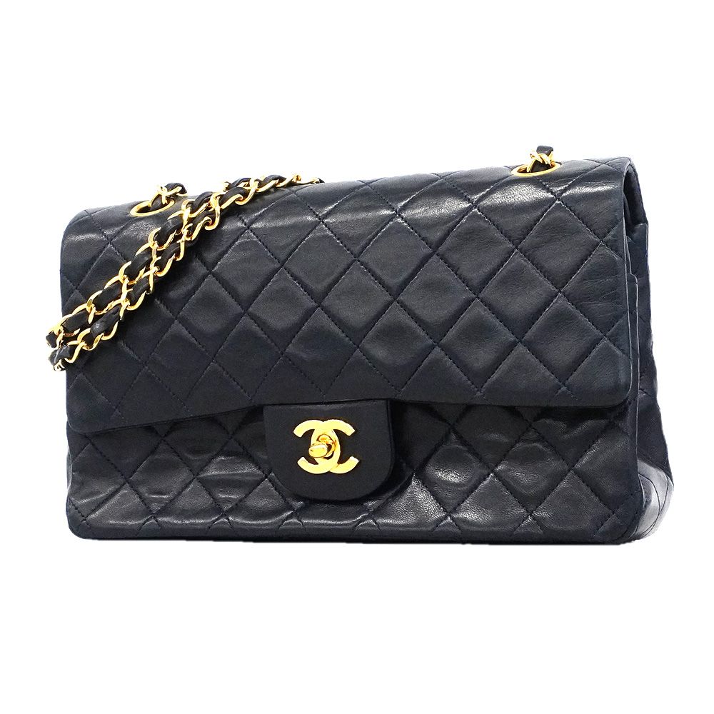 Chanel Shoulder Bag Quilted Lambskin Black Gold