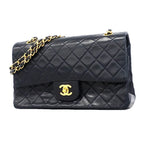 Chanel Shoulder Bag Quilted Lambskin Black Gold