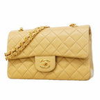 Chanel Shoulder Bag Quilted Lambskin Beige Gold