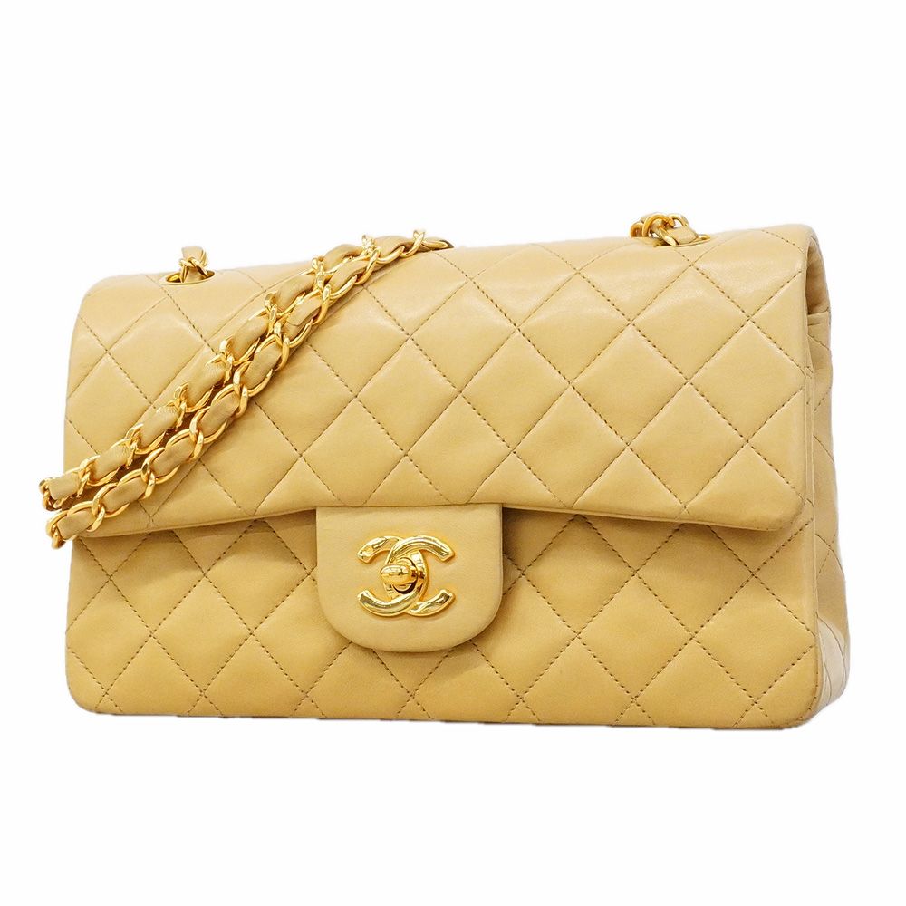 Chanel Shoulder Bag Quilted Lambskin Beige Gold