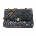 Chanel Shoulder Bag Quilted Limited Edition Lambskin Black Gold Silver