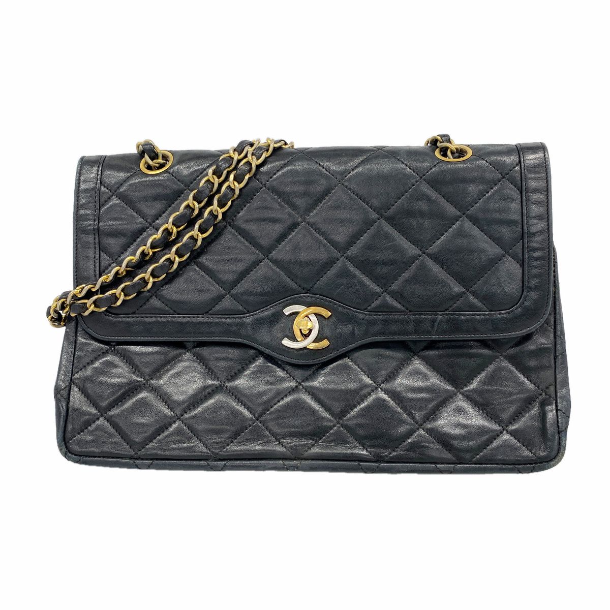 Chanel Shoulder Bag Quilted Limited Edition Lambskin Black Gold Silver