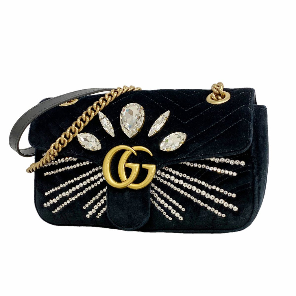 Gucci Shoulder Bag GG Marmont Velour Black Gold