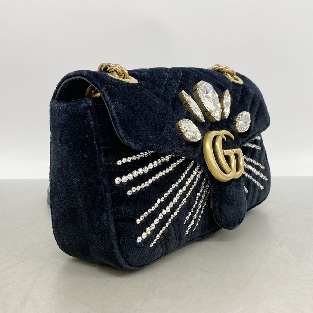 Gucci Shoulder Bag GG Marmont Velour Black Gold — view 2