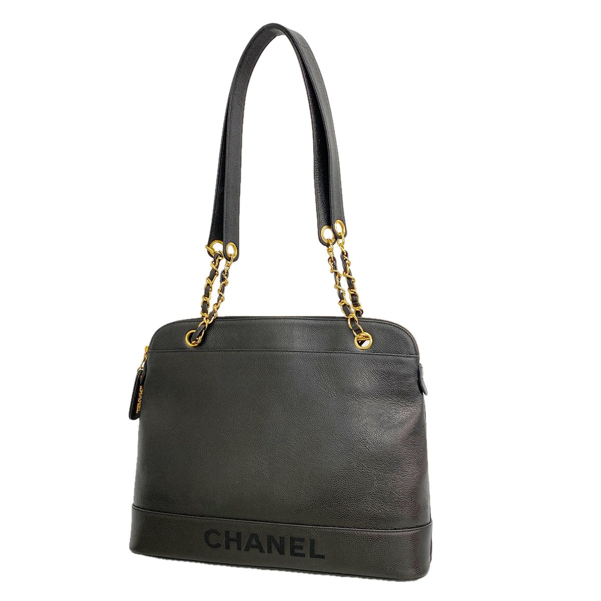 Chanel Chain Tote Caviar Leather Black Gold