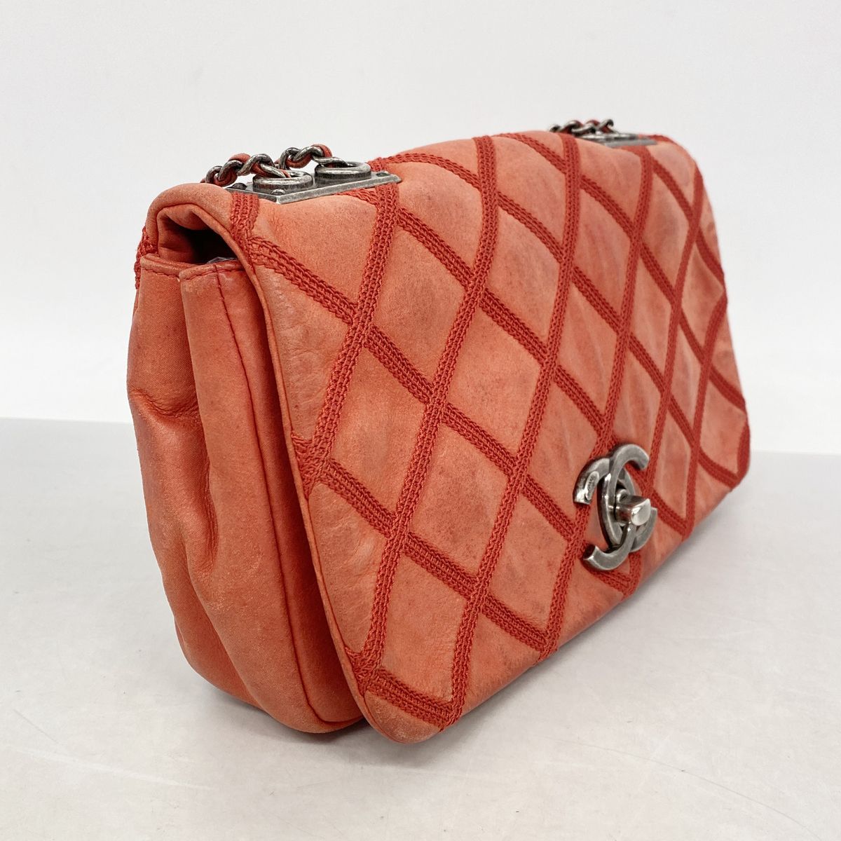 Chanel Shoulder Bag Wild Stitch Sparkle Leather Red Silver — view 2