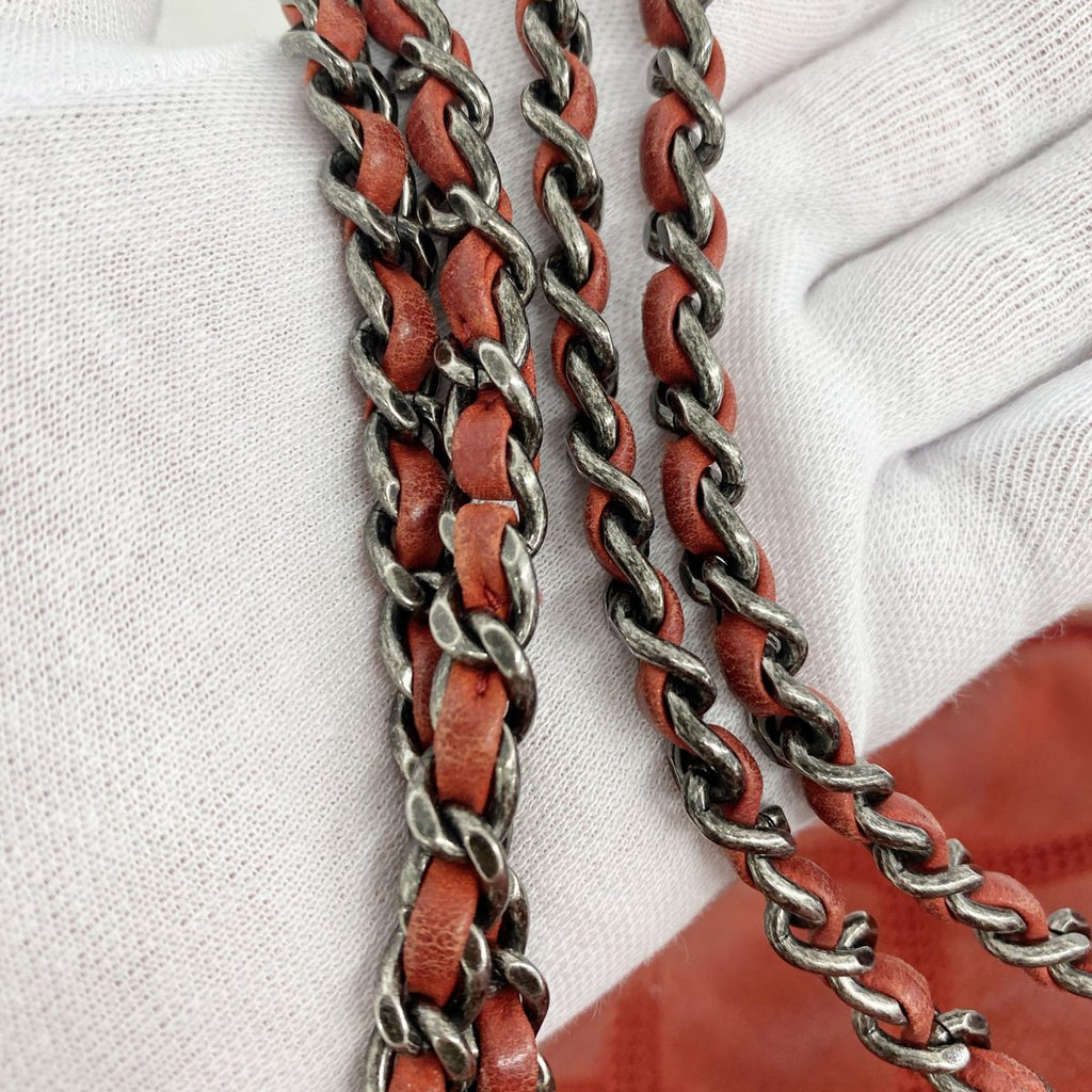 Chanel Shoulder Bag Wild Stitch Sparkle Leather Red Silver — view 6