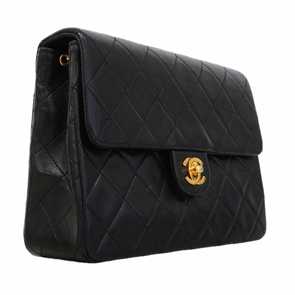 Chanel Shoulder Bag Mini Quilted Lambskin Black Gold — view 2