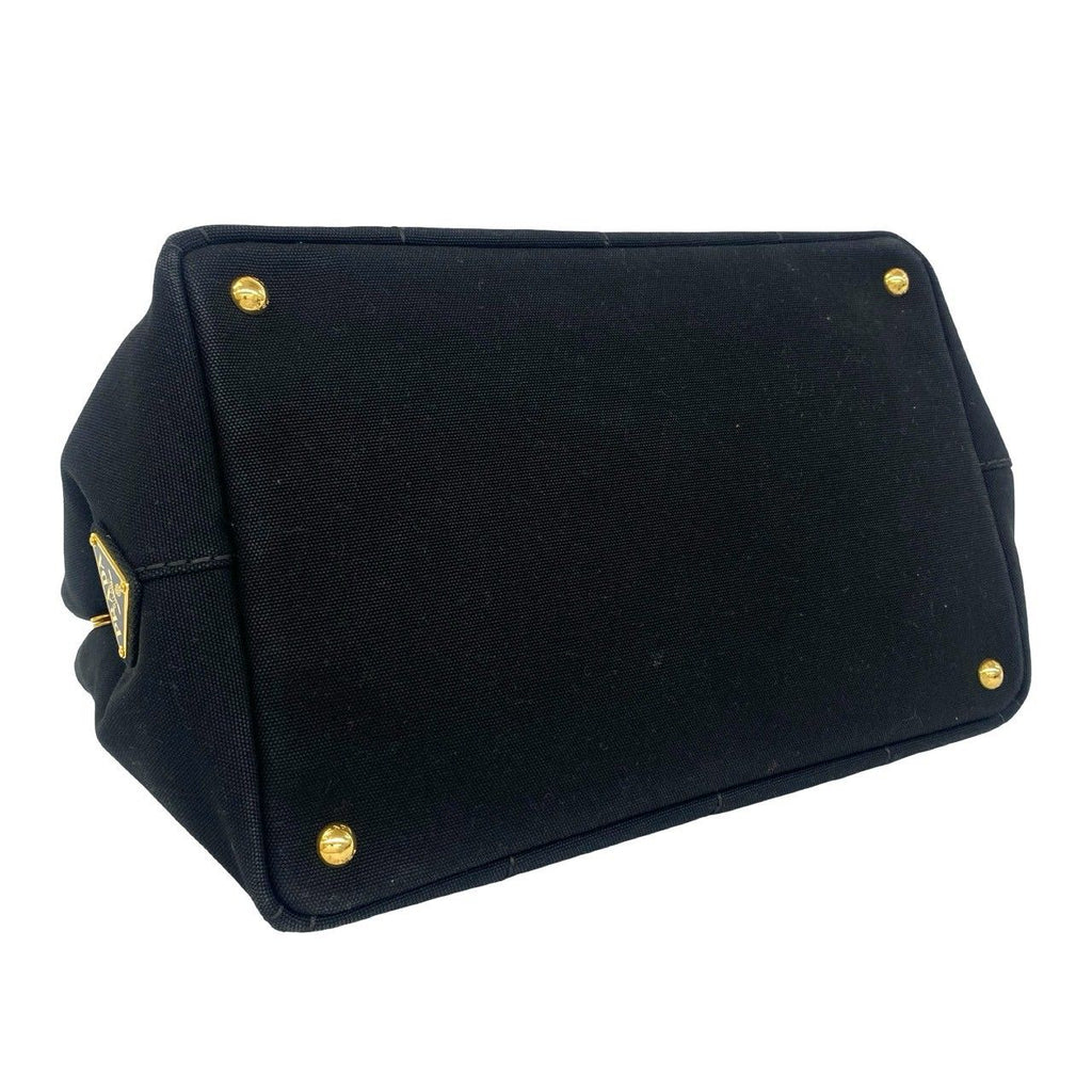 Prada Canapa Triangle Logo Canvas 2-Way Shoulder Bag Tote Black with Card — view 7
