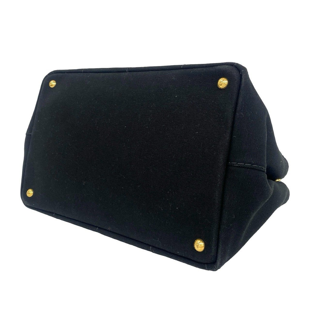 Prada Canapa Triangle Logo Canvas 2-Way Shoulder Bag Tote Black with Card — view 8