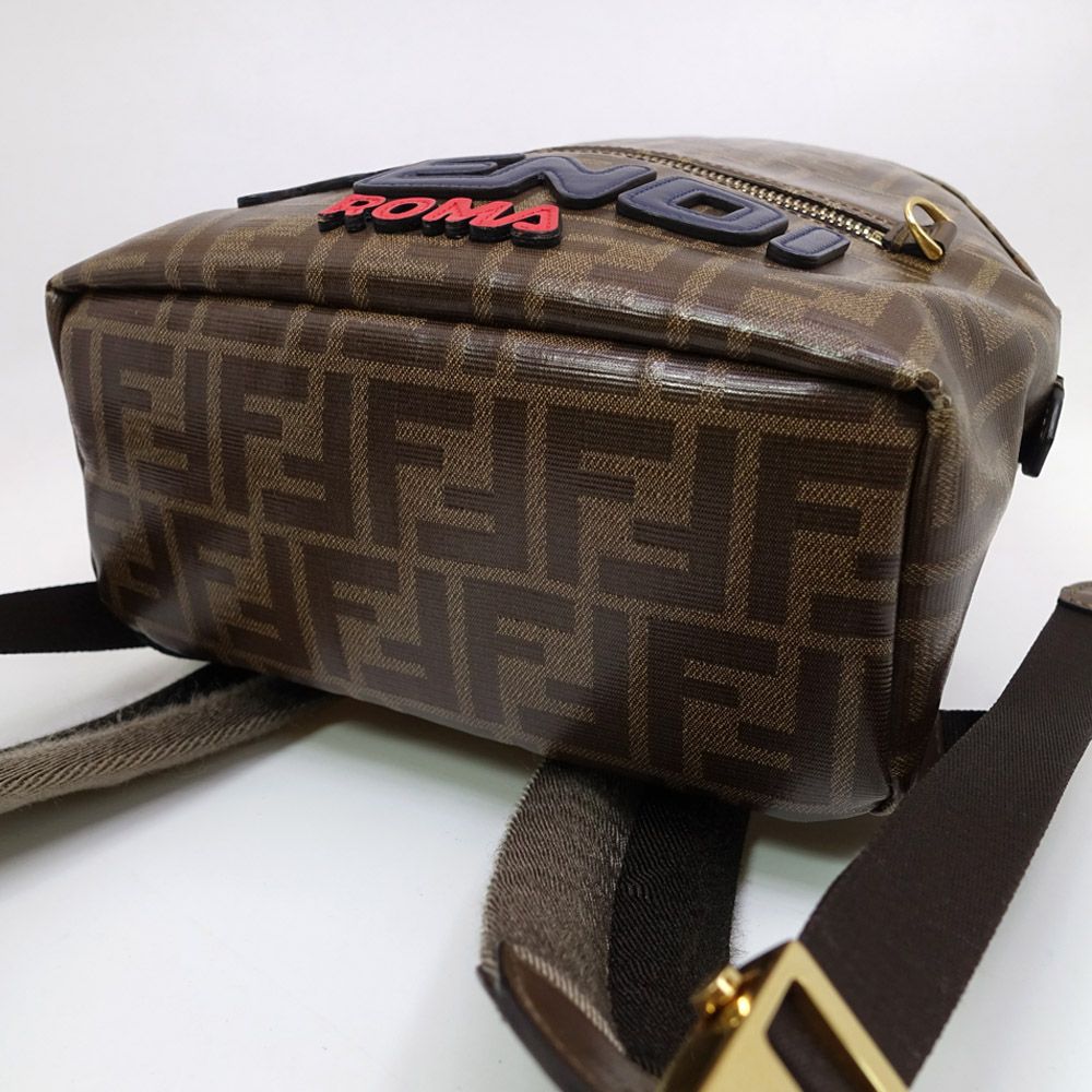 Fendi Backpack Fila Collaboration FF Logo Polyester Leather Brown Gold — view 4