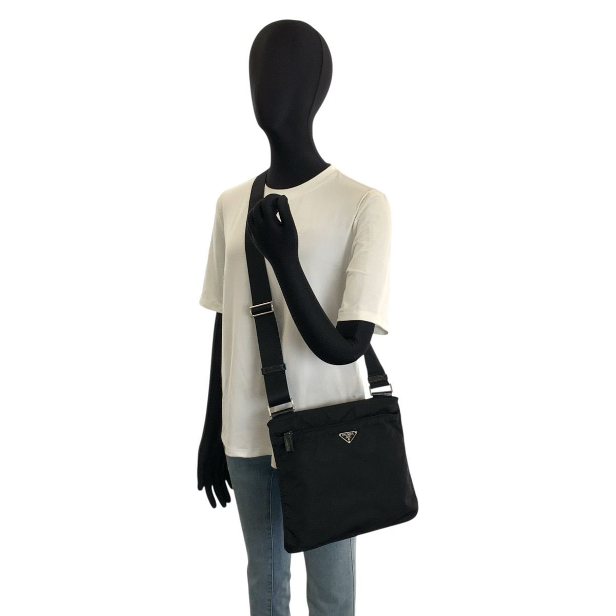 Prada Tessuto Black Silver Nylon Shoulder Bag Pochette — view 6