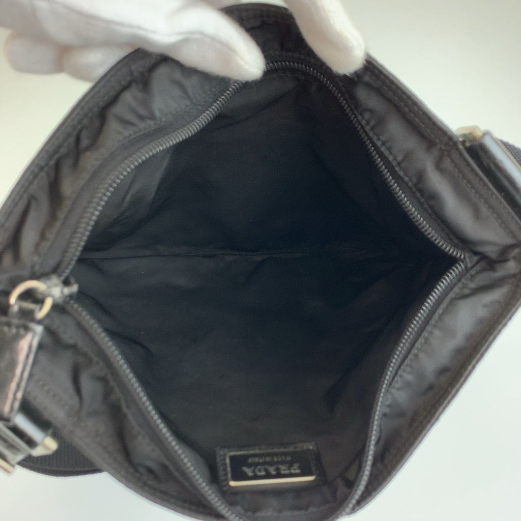 Prada Tessuto Black Silver Nylon Shoulder Bag Pochette — view 8