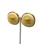 Chanel 98P CC Logo Gold Earrings White — view 2