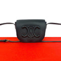 Celine Folco Triomphe Logo Leather Shoulder Bag Pochette Cross Black