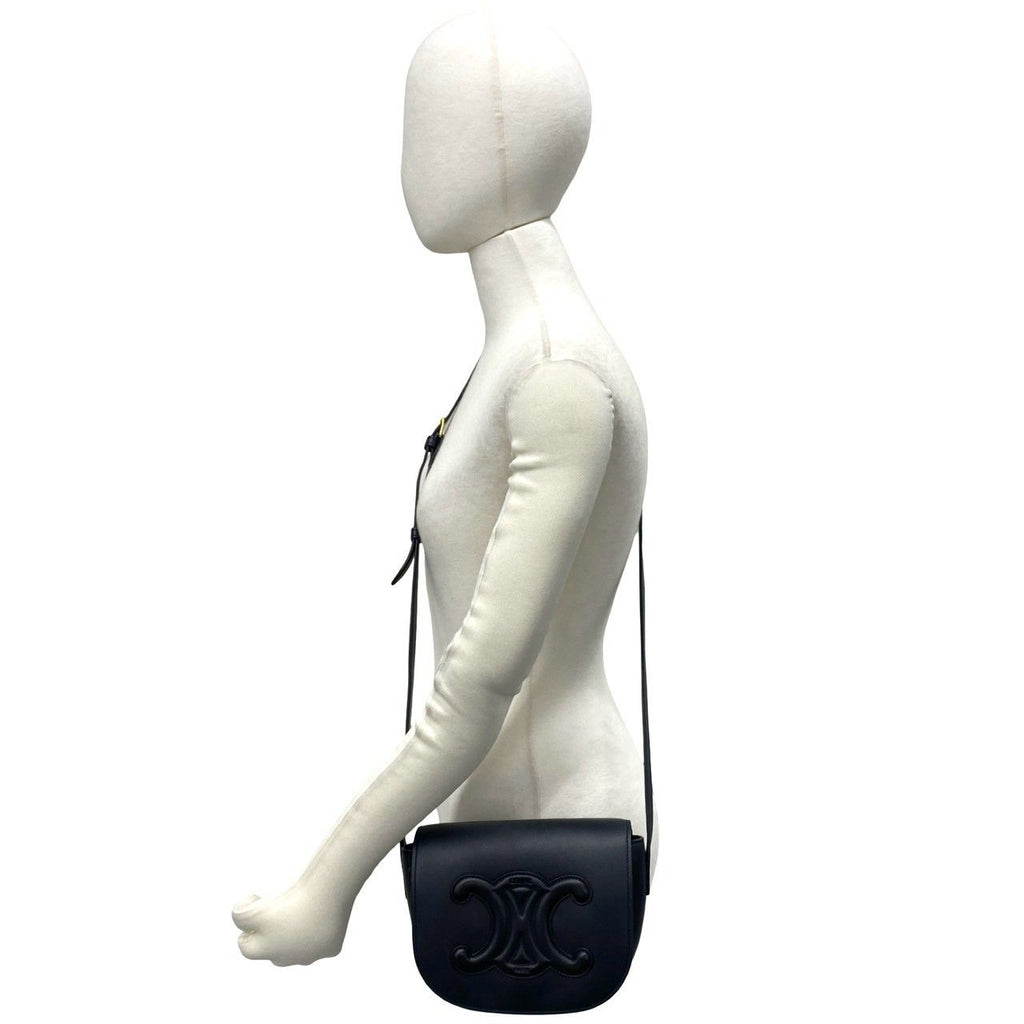 Celine Folco Triomphe Logo Leather Shoulder Bag Pochette Cross Black — view 2