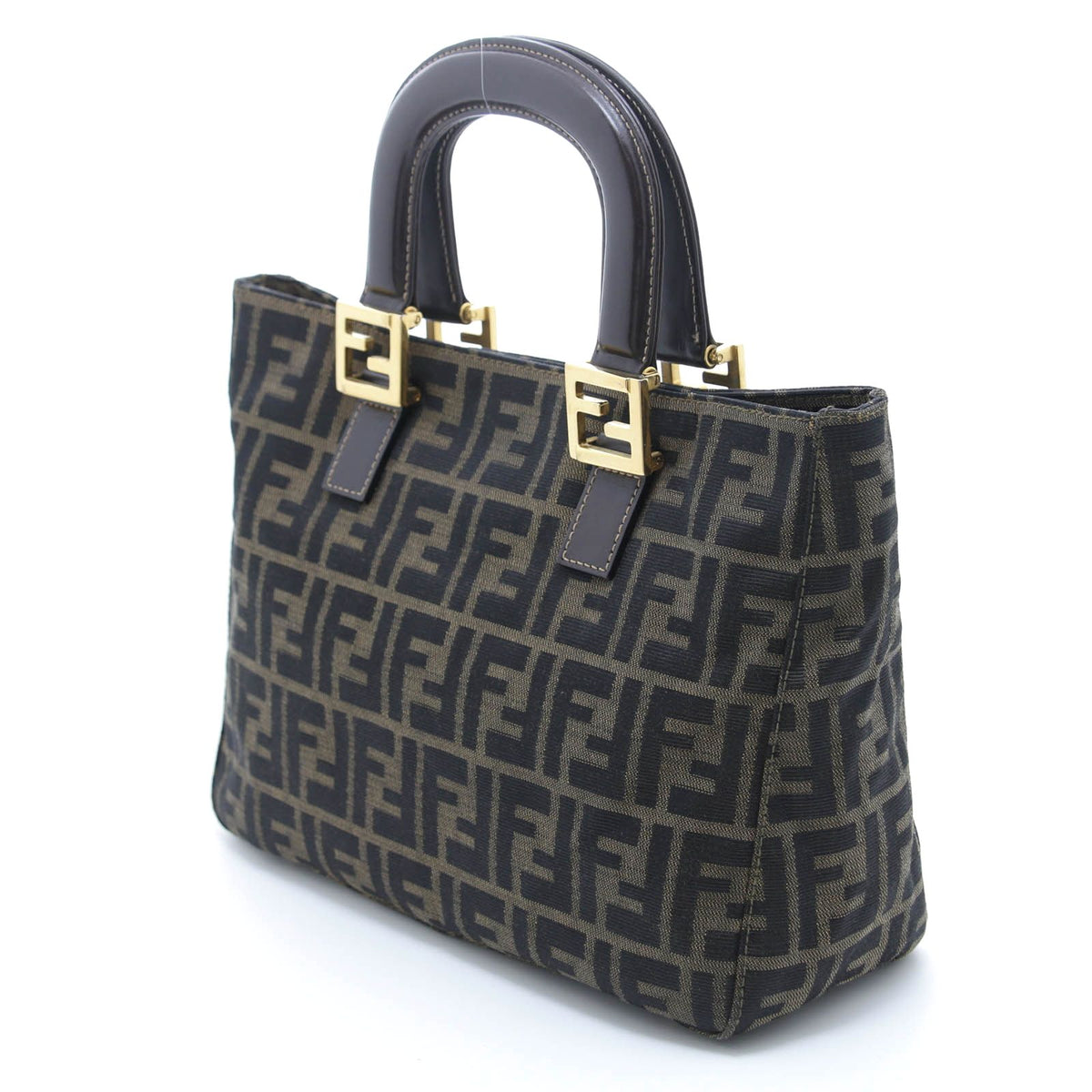 Fendi Zucca Handbag Dark Brown Khaki Canvas les — view 2