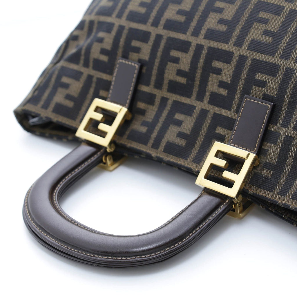 Fendi Zucca Handbag Dark Brown Khaki Canvas les — view 4
