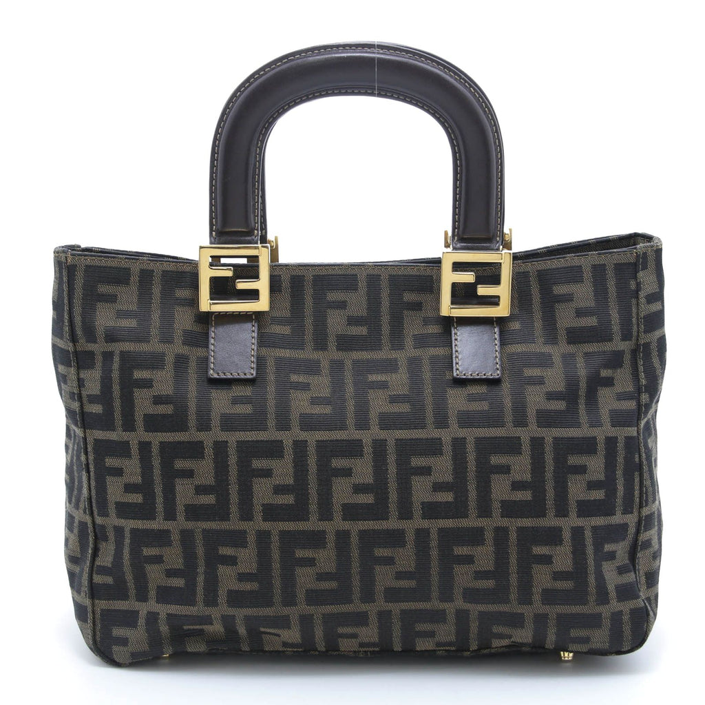 Fendi Zucca Handbag Dark Brown Khaki Canvas les