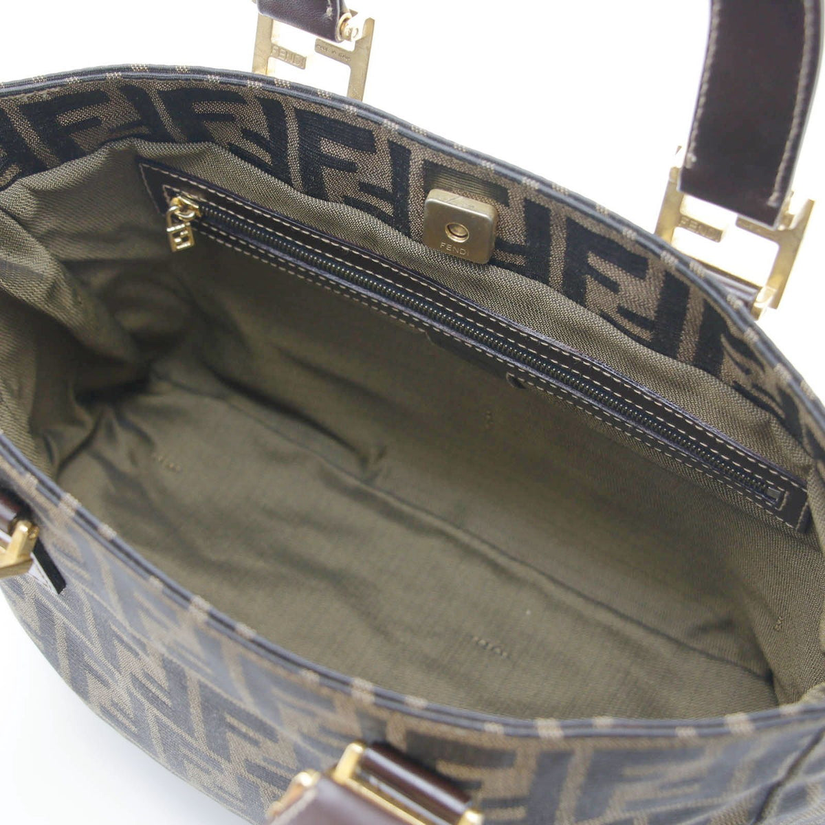 Fendi Zucca Handbag Dark Brown Khaki Canvas les — view 6
