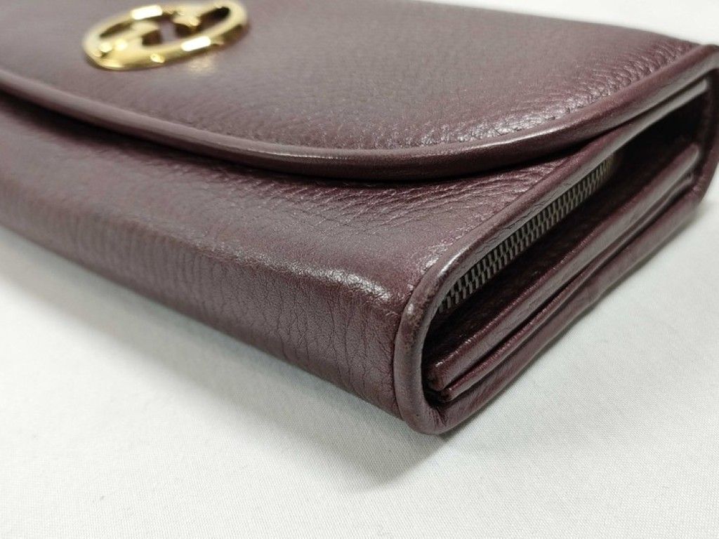 Gucci Wallet Double G Continental Bordeaux Leather Bifold Gold — view 3