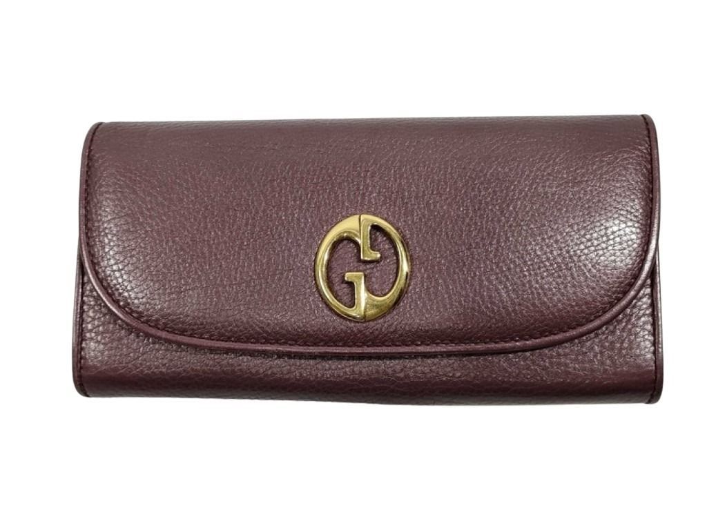 Gucci Wallet Double G Continental Bordeaux Leather Bifold Gold