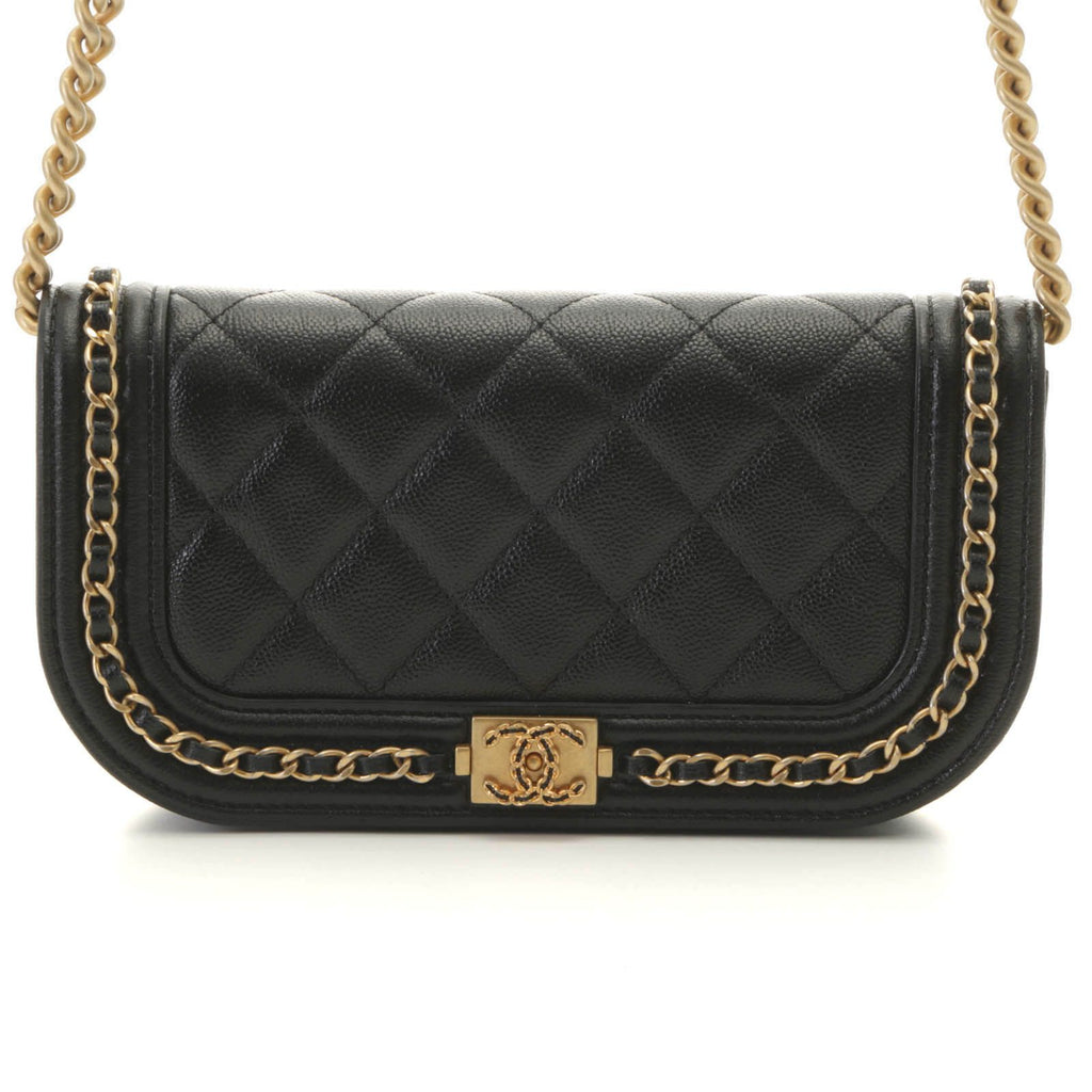 Chanel Chain Shoulder Bag Caviar Leather Black
