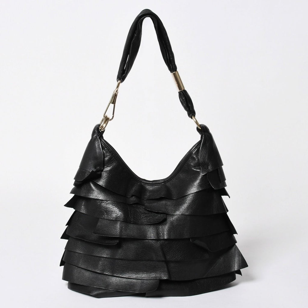 Saint Laurent Tropez Leather Bag Handbag Black Silver — view 2