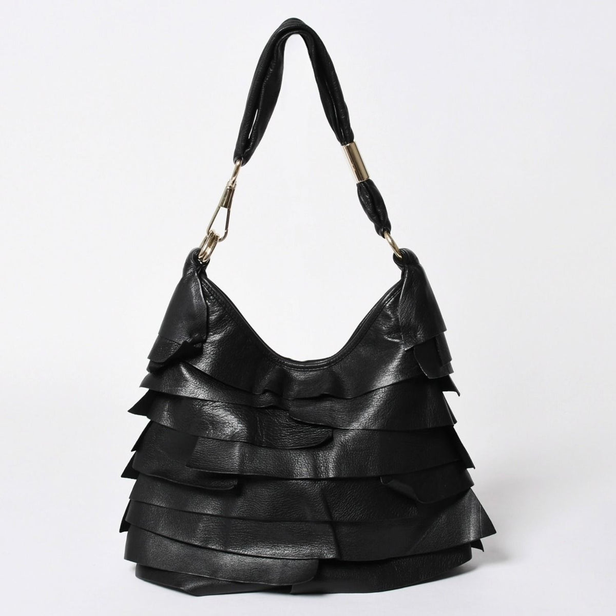 Saint Laurent Tropez Leather Bag Handbag Black Silver — view 2