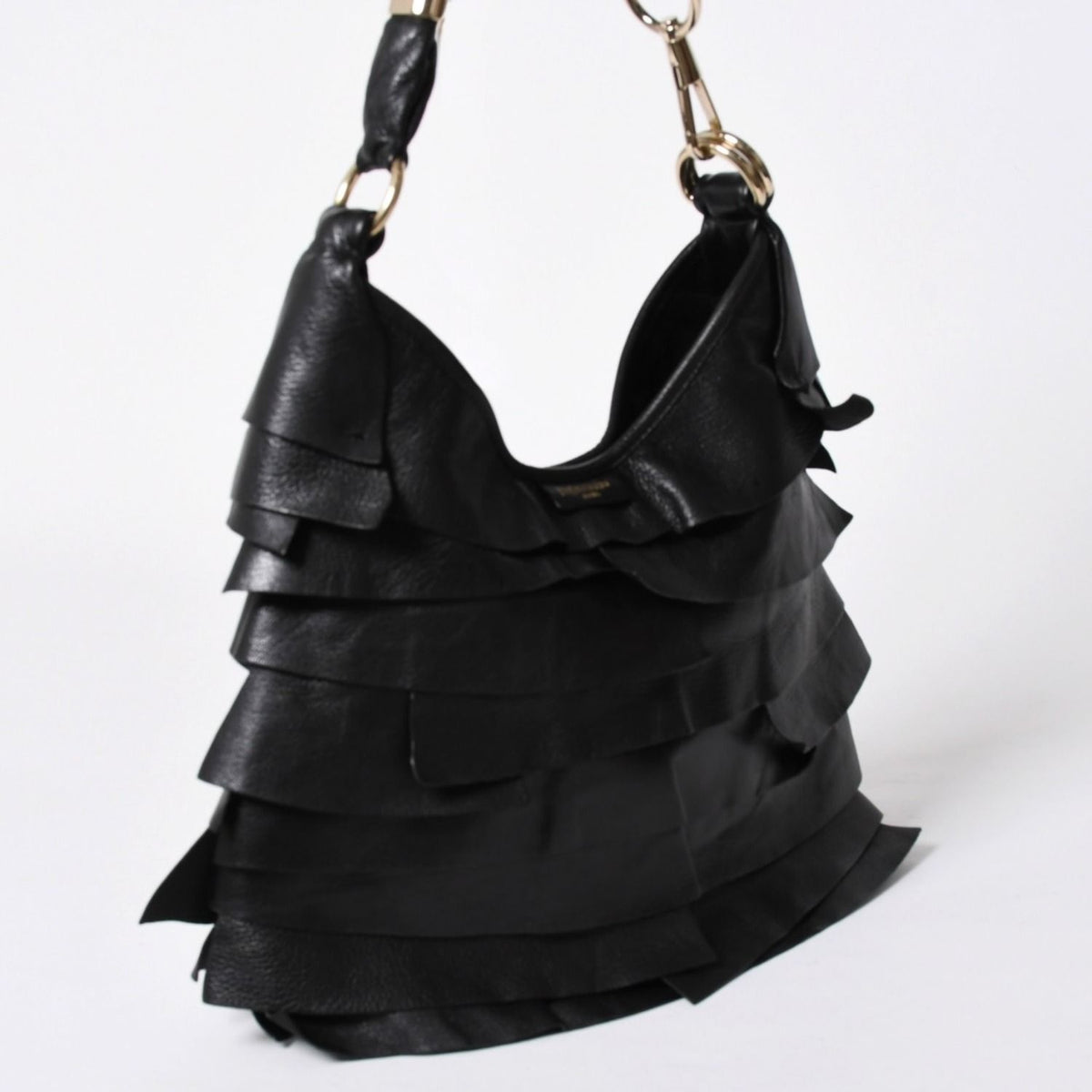 Saint Laurent Tropez Leather Bag Handbag Black Silver — view 3