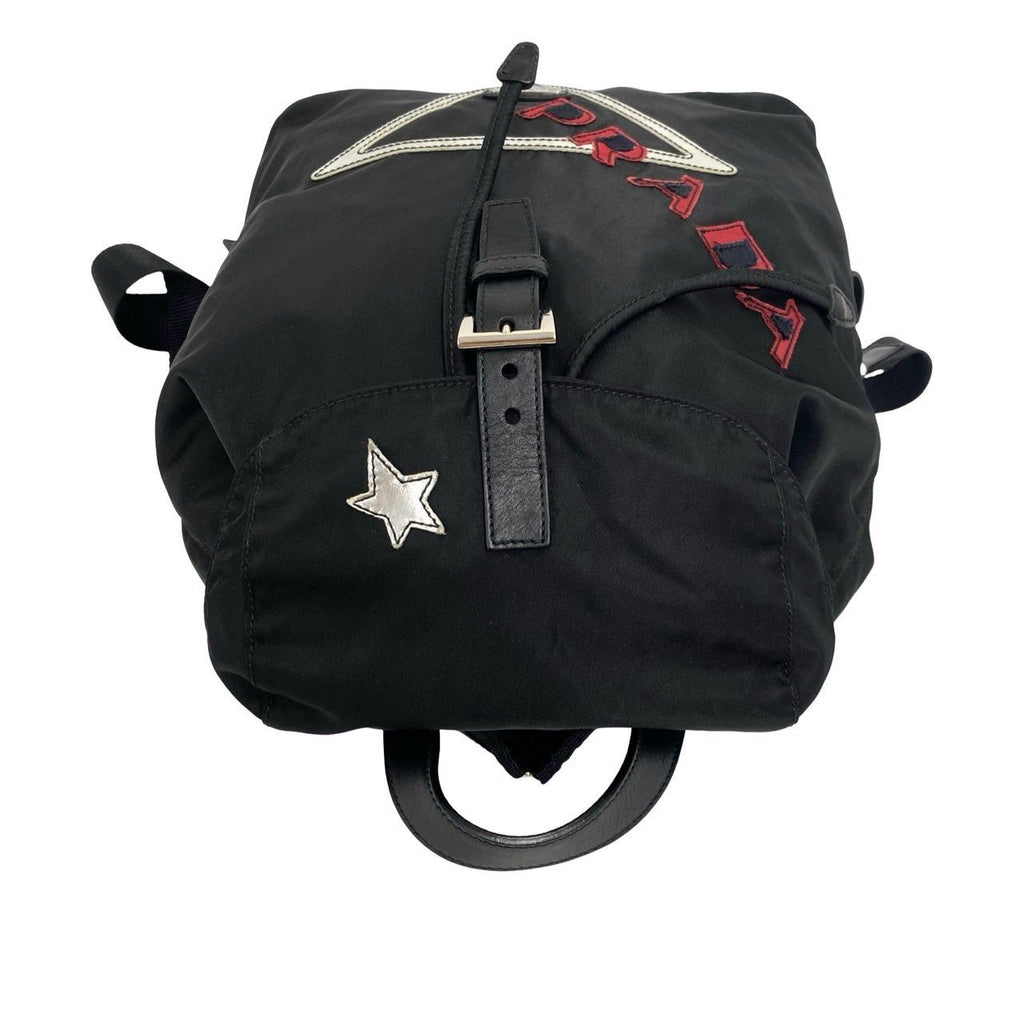 Prada Triangle Logo Tessuto Pocono Nylon Leather Backpack Black — view 4