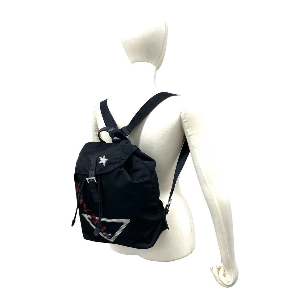 Prada Triangle Logo Tessuto Pocono Nylon Leather Backpack Black — view 2