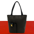 Celine Macadam Blason Triomphe Pattern Logo Leather Tote Black