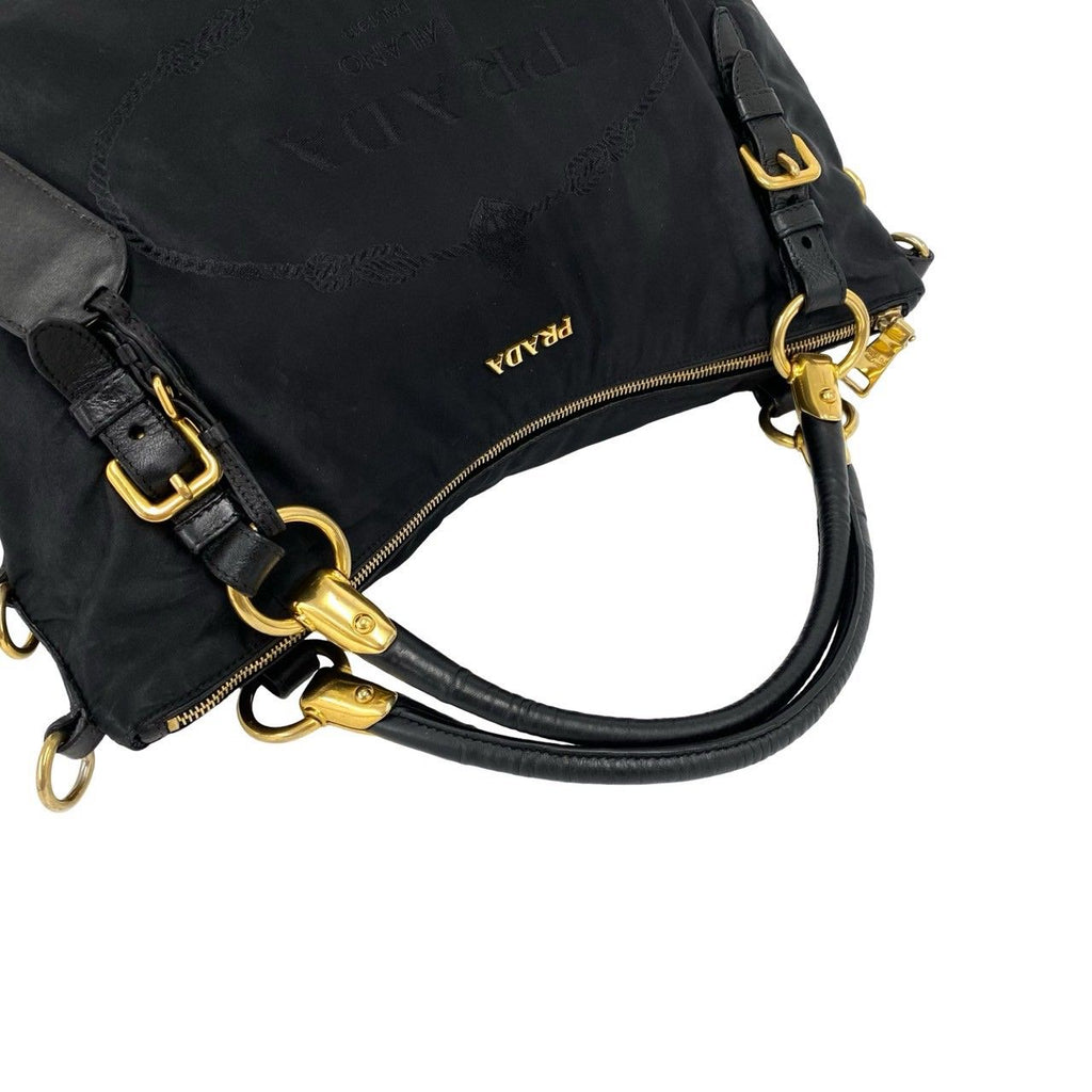 Prada Logo Tessuto Nylon Leather 2-Way Shoulder Bag Tote Black — view 4