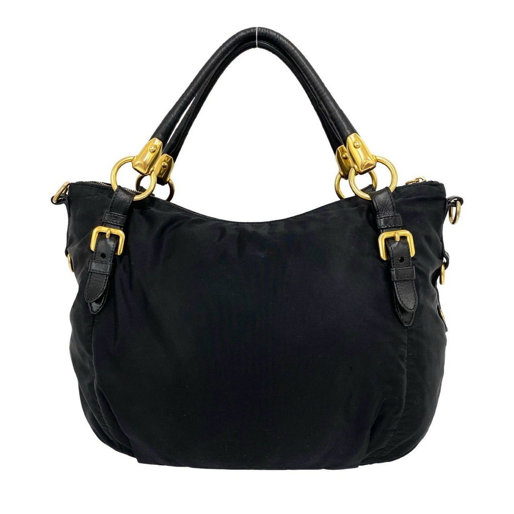 Prada Logo Tessuto Nylon Leather 2-Way Shoulder Bag Tote Black — view 3