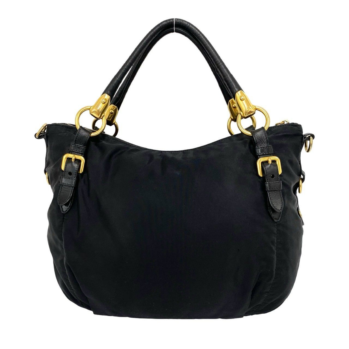 Prada Logo Tessuto Nylon Leather 2-Way Shoulder Bag Tote Black — view 3