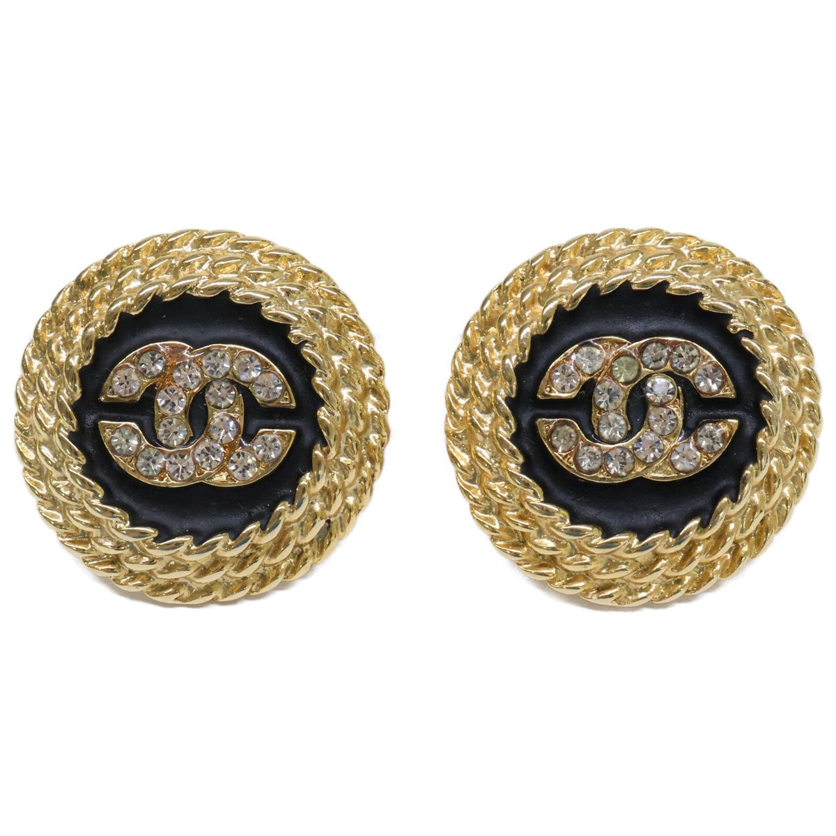 Chanel CC Logo Rhinestone Earrings