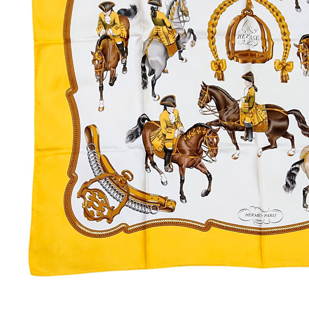 Hermes Carre 90 Reprise Ledoux Yellow Silk 100% Large Scarf — view 2