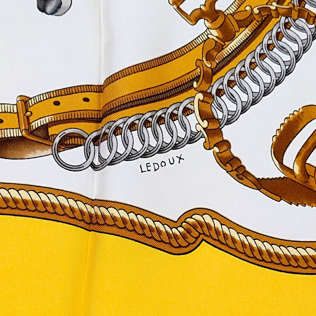Hermes Carre 90 Reprise Ledoux Yellow Silk 100% Large Scarf — view 8