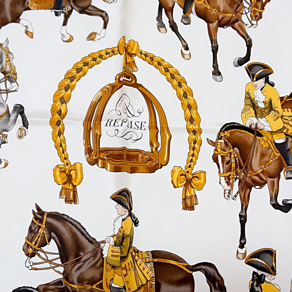 Hermes Carre 90 Reprise Ledoux Yellow Silk 100% Large Scarf — view 6
