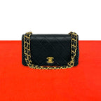 Chanel Quilted CC Logo Full Flap Lambskin Shoulder Bag Pochette Black
