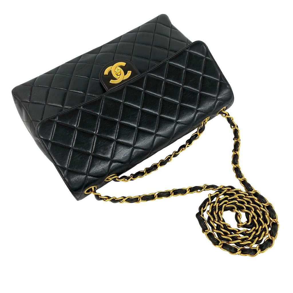 Chanel Quilted CC Logo Single Flap Lambskin Shoulder Bag Black — view 4